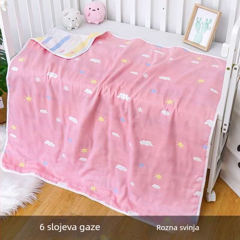 Dječji ručnik za kupanje od gaze, šest slojeva pamuk gaze, rub s prikazima životinja, Jacquard tkanina, 80–100 g