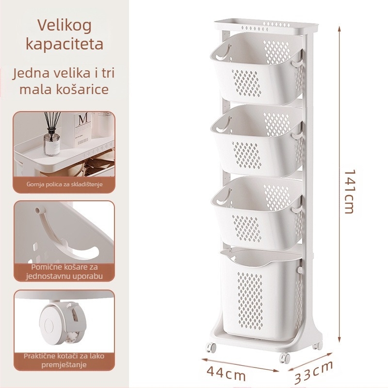 Višeslojni koš za rublje s kotačićima – PP materijal, kućna upotreba, moderan stil