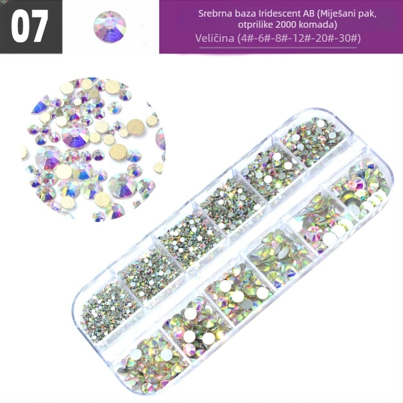 Set kamenčića za nokte s kutijom od 12 pretinaca, DIY serija, blok uzorak, sladak, jednostavan stil, OEM