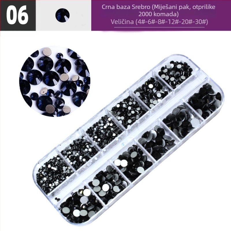 Set kamenčića za nokte s kutijom od 12 pretinaca, DIY serija, blok uzorak, sladak, jednostavan stil, OEM