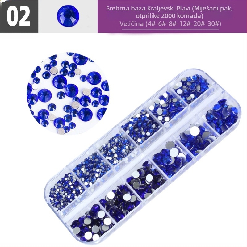 Set kamenčića za nokte s kutijom od 12 pretinaca, DIY serija, blok uzorak, sladak, jednostavan stil, OEM