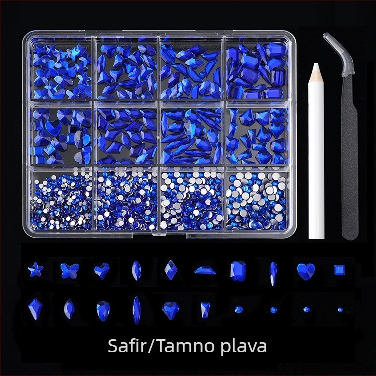 Jane Workshop Princess serija, kutija s 12 pretinaca za staklene kristale za nokte, ravno dno, motivi: leptir, mjesec, kap vode, zvijezde