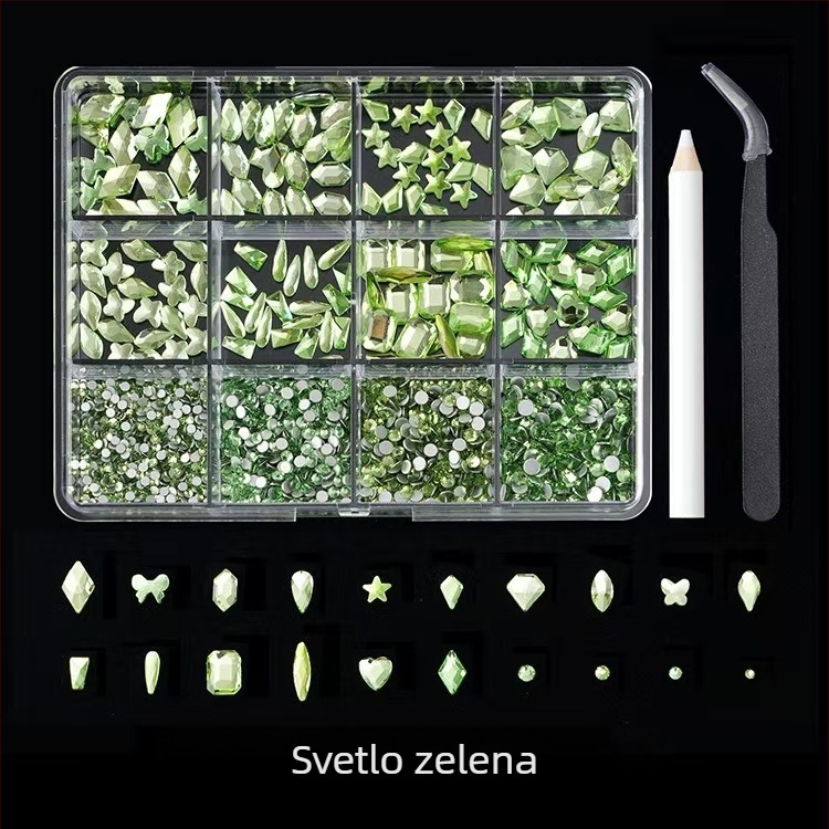 Jane Workshop Princess serija, kutija s 12 pretinaca za staklene kristale za nokte, ravno dno, motivi: leptir, mjesec, kap vode, zvijezde
