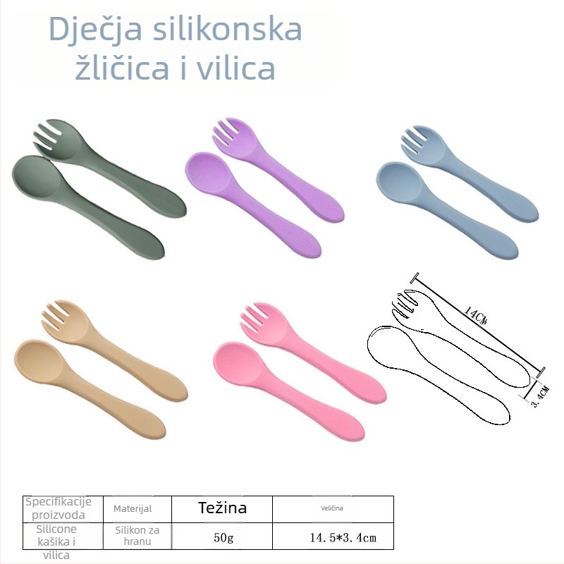 Silikonski set žličice i vilice za bebe, 2 komada, mekani trening pribor za hranjenje od 3 mjeseca