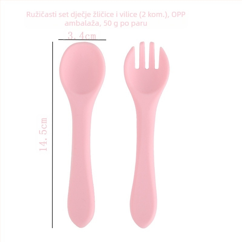Silikonski set žličice i vilice za bebe, 2 komada, mekani trening pribor za hranjenje od 3 mjeseca