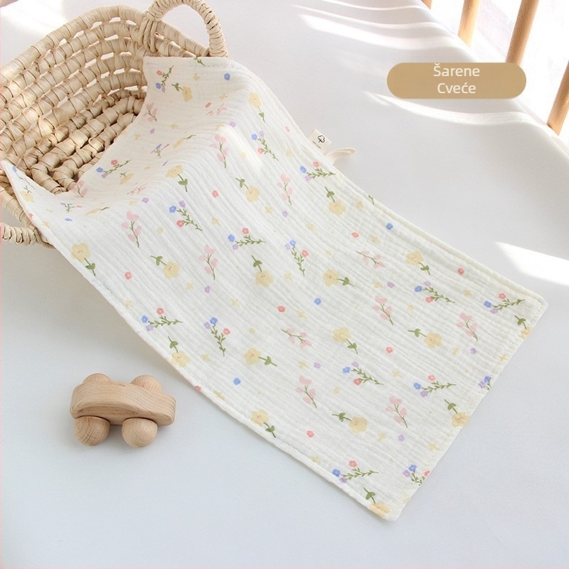 Dječji ručnik za kupanje – gazasta tkanina, crtani uzorak, mekan i prozračan; za dojenčad i malu djecu (1–3 godine); sigurnost klase A