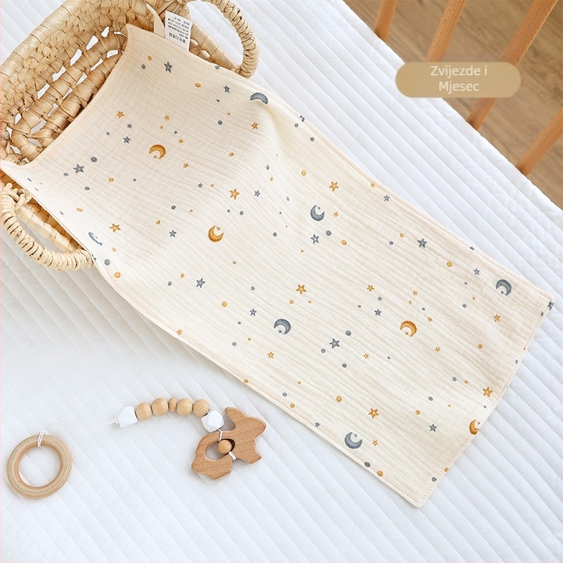 Dječji ručnik za kupanje – gazasta tkanina, crtani uzorak, mekan i prozračan; za dojenčad i malu djecu (1–3 godine); sigurnost klase A