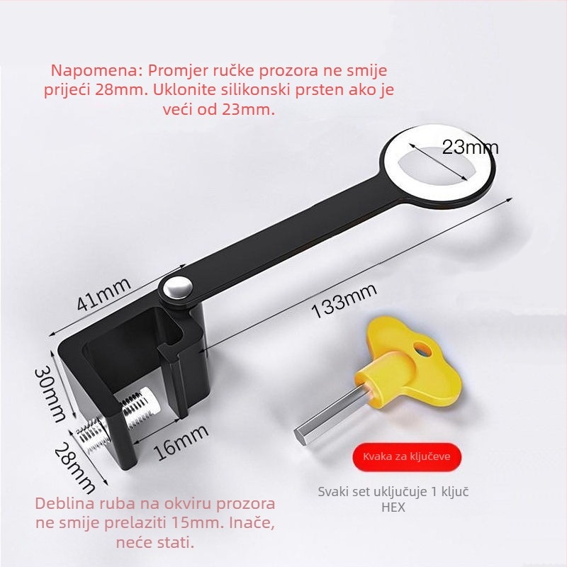 Prozor sigurnosni zasun, bez bušenja, zaštita djece, aluminijski legura i plastični čelik, za vanjske prozore, marka Deyibao