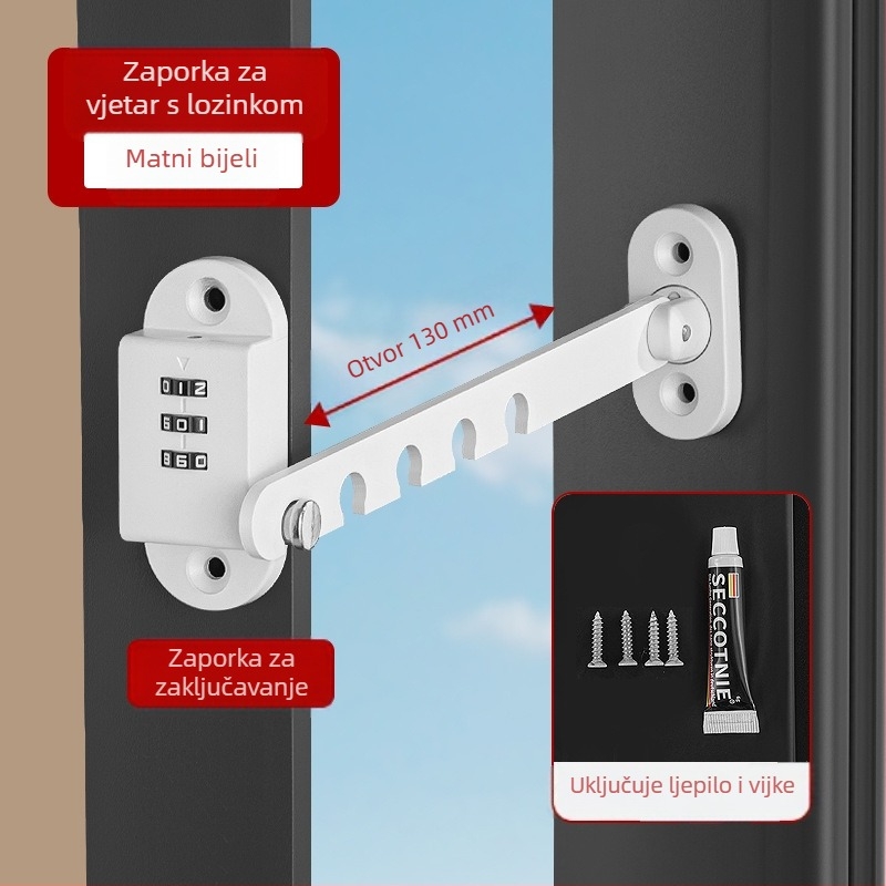 Prozor sigurnosni zasun, bez bušenja, zaštita djece, aluminijski legura i plastični čelik, za vanjske prozore, marka Deyibao