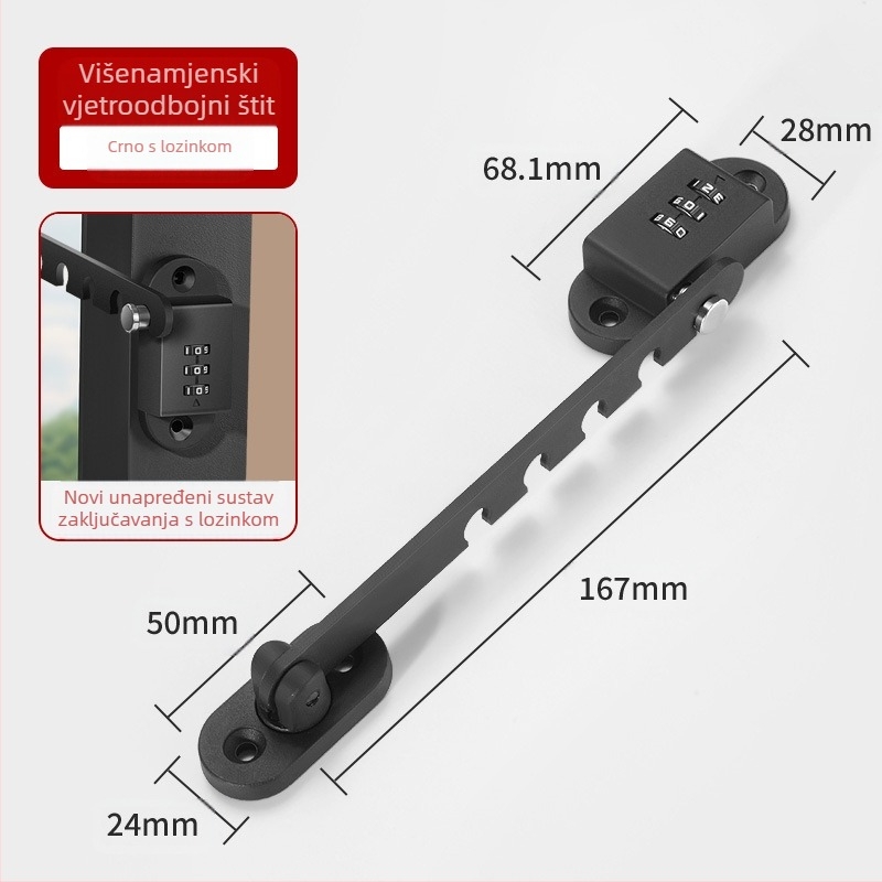 Prozor sigurnosni zasun, bez bušenja, zaštita djece, aluminijski legura i plastični čelik, za vanjske prozore, marka Deyibao