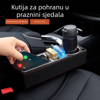 Organizator prostora između sjedala automobila — pretinac za pohranu s držačem za telefon i držačem za čaše