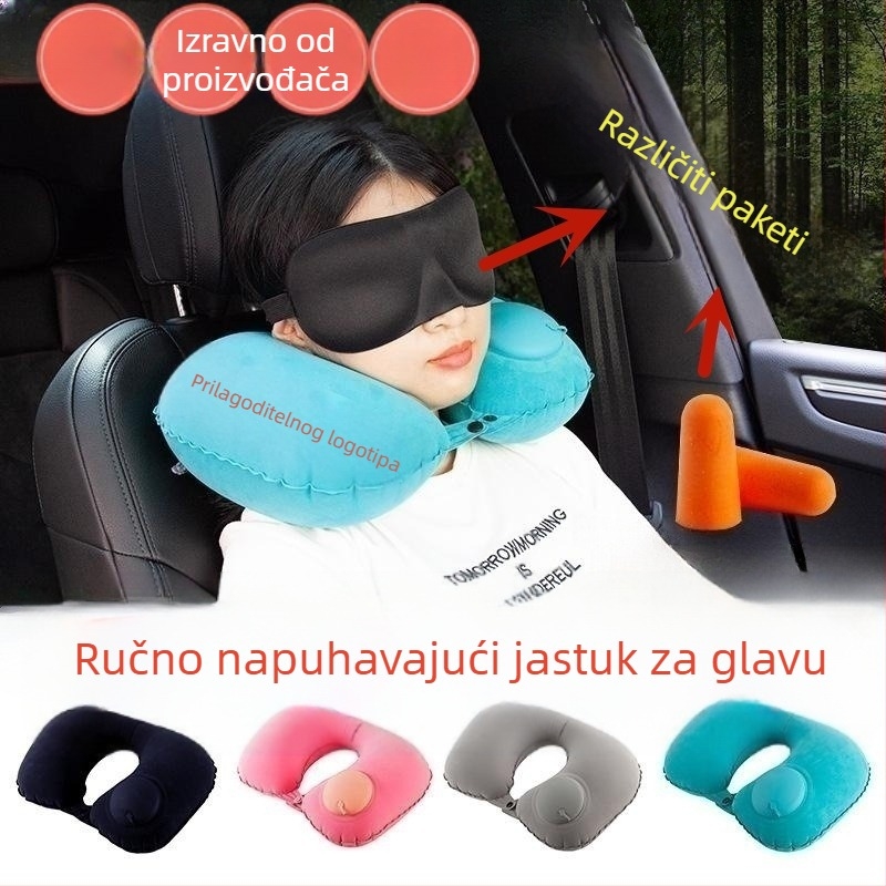 Malisjiang putni set jastuka za vrat – tri dijela s maskom za oči i ušnim čepićima; napuhujući U‑oblik jastuk, PVC s flockingom, prilagodljiv