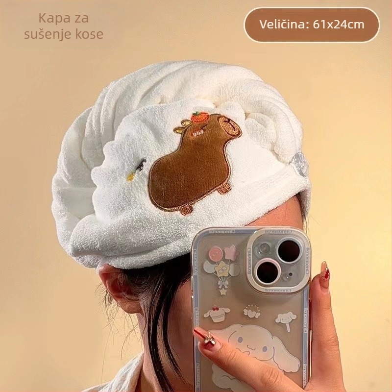 Longshen dvodijelni set ručnika za kupanje s temom morče, koralni velur, 150D, 300–400 g, izvezen kapibara karikatura