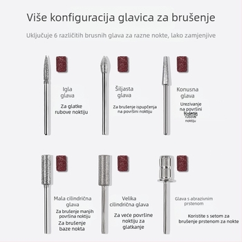 Električni pilnik za nokte – plast + nehrđajući čelik, alat za brušenje površine nokta, 1 kom, domaća marka, za obične korisnike