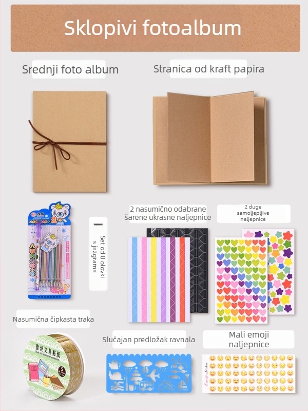 DIY retro fotoalbum s praznom koricom, ručno zalijepljenim stranicama, mini stil, 34 stranice