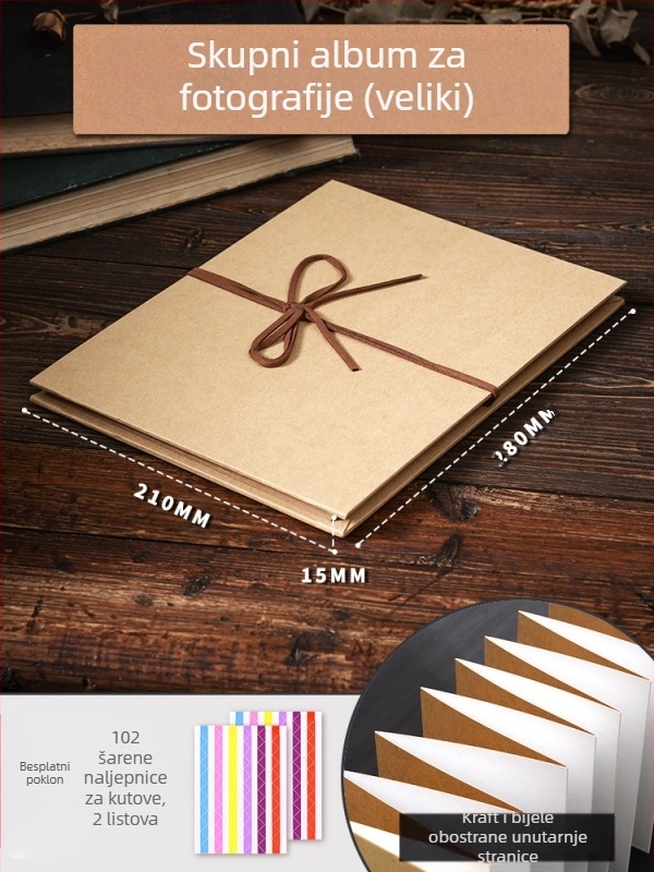 DIY retro fotoalbum s praznom koricom, ručno zalijepljenim stranicama, mini stil, 34 stranice