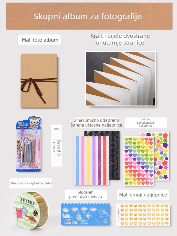 DIY retro fotoalbum s praznom koricom, ručno zalijepljenim stranicama, mini stil, 34 stranice