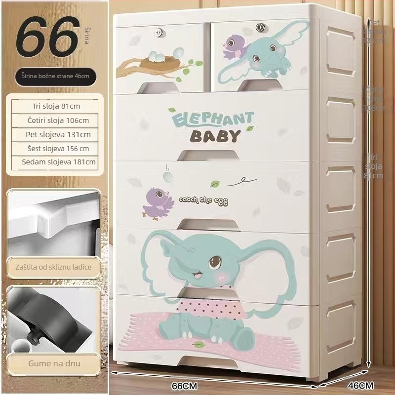 Plastični ormar za pohranu, crtani stil, model 50115, podni tip, višenamjenski organizator za cipele, igračke i školski pribor