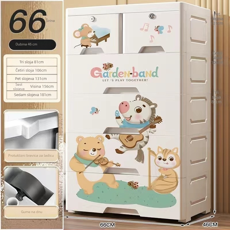 Plastični ormar za pohranu, crtani stil, model 50115, podni tip, višenamjenski organizator za cipele, igračke i školski pribor