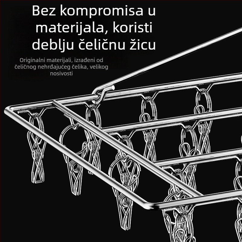 Nehrđajući čelični sušilac za odjeću s 48 klipsova, sklopivi okrugli dizajn za čarape i donje rublje, pogodna za balkon, višenamjenski sušilac.