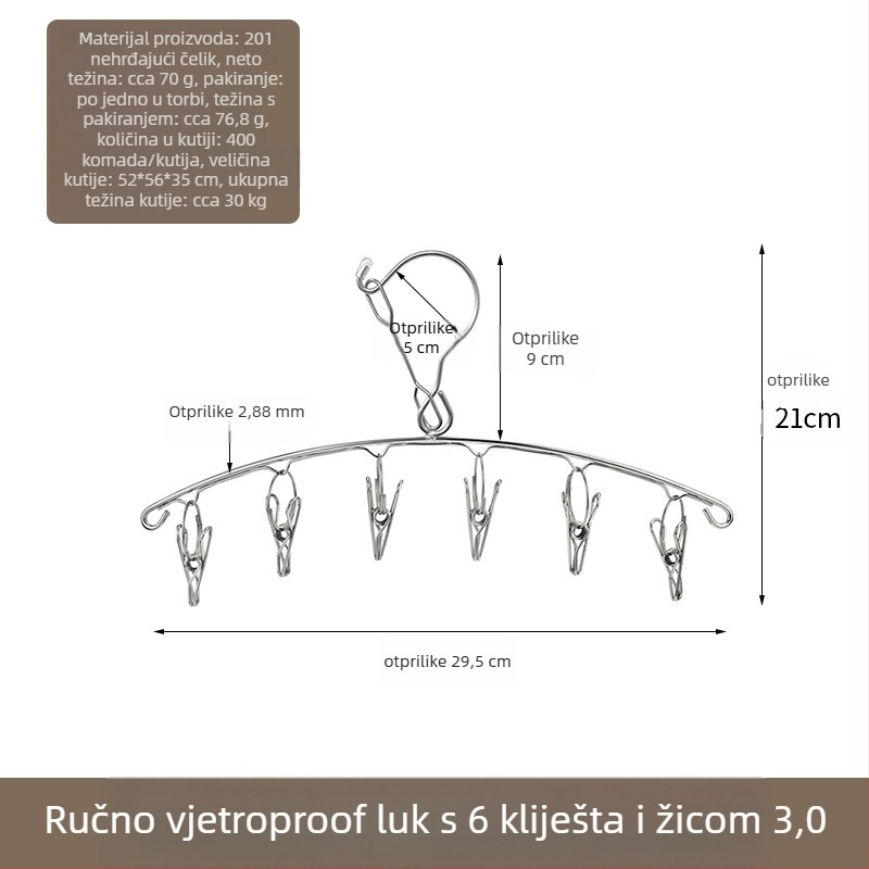 Nehrđajući čelični sušilac za odjeću s 48 klipsova, sklopivi okrugli dizajn za čarape i donje rublje, pogodna za balkon, višenamjenski sušilac.
