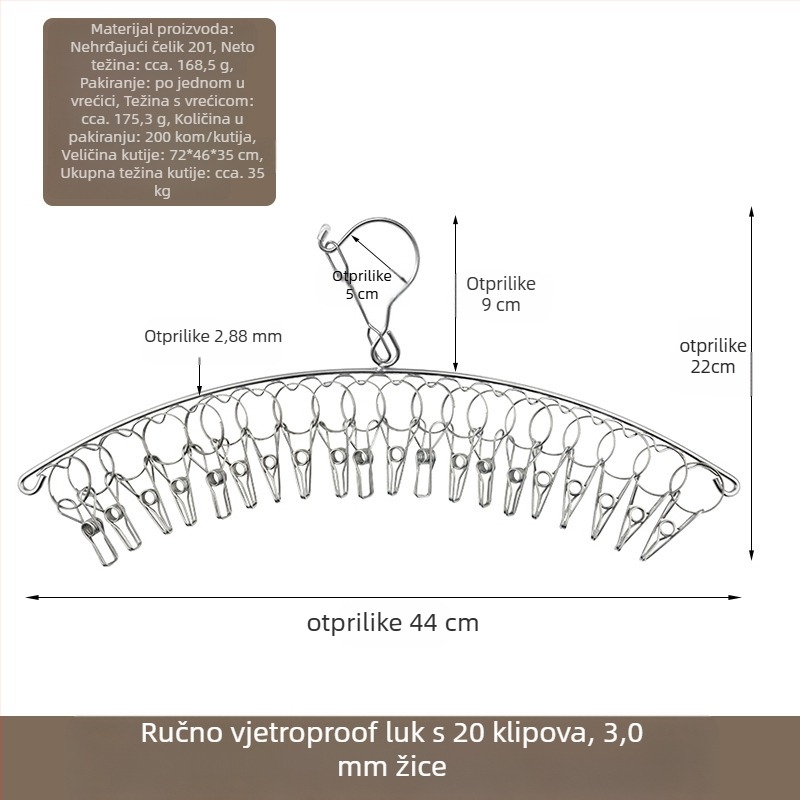Nehrđajući čelični sušilac za odjeću s 48 klipsova, sklopivi okrugli dizajn za čarape i donje rublje, pogodna za balkon, višenamjenski sušilac.
