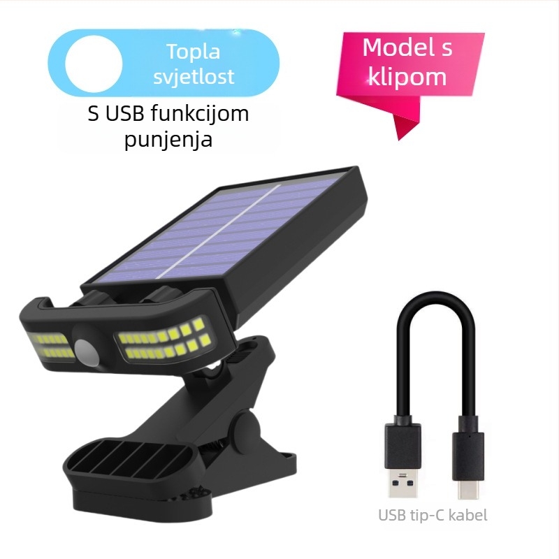 Vanjska klips-lampa na solarnu energiju s senzorom pokreta, vodootporna lampa za dvorište i kampiranje