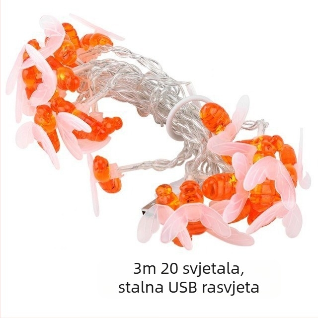 Pčelinje sunčane svjetleće žice za vanjsku upotrebu, vodootporne, niska napetost, 0,05W po lampi, ulaz 36V