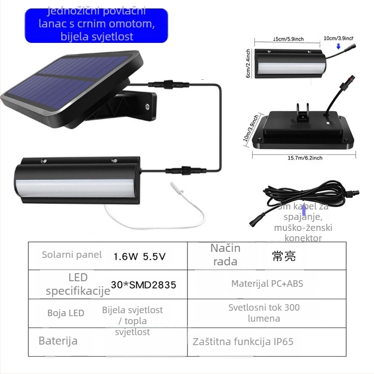 Solarna viseća svjetiljka s povlačnim kabelom – LED, IP65, 3W, 3,2V, 10000h, retro vrtna rasvjeta