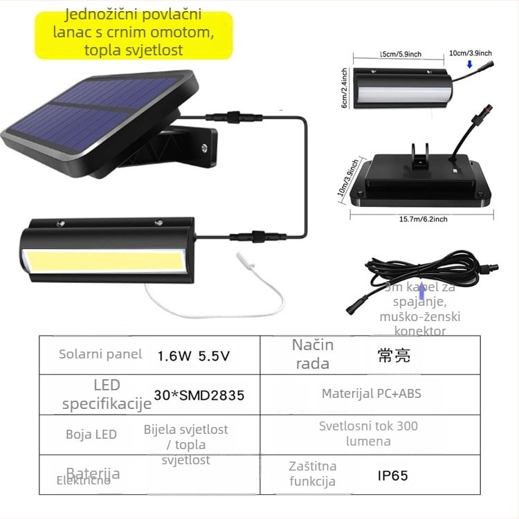 Solarna viseća svjetiljka s povlačnim kabelom – LED, IP65, 3W, 3,2V, 10000h, retro vrtna rasvjeta