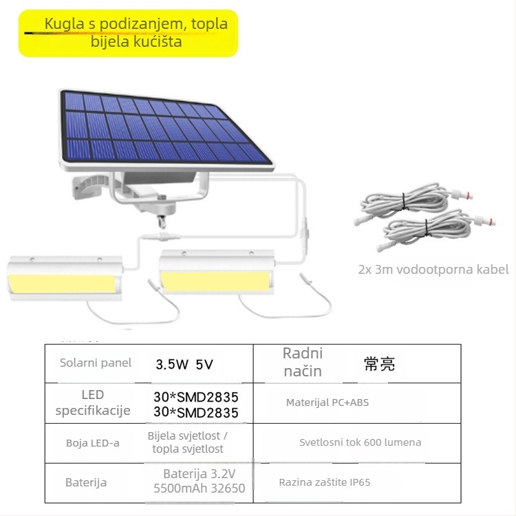 Solarna viseća svjetiljka s povlačnim kabelom – LED, IP65, 3W, 3,2V, 10000h, retro vrtna rasvjeta