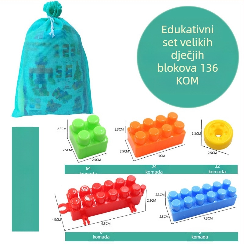 DIY veliki plastični građevinski blokovi za djecu – Edukativni blokovi za predškolsko doba, 100–200 komada, PP plastika, pakiranje u bačvi, 3C certifikat 2018012203132584