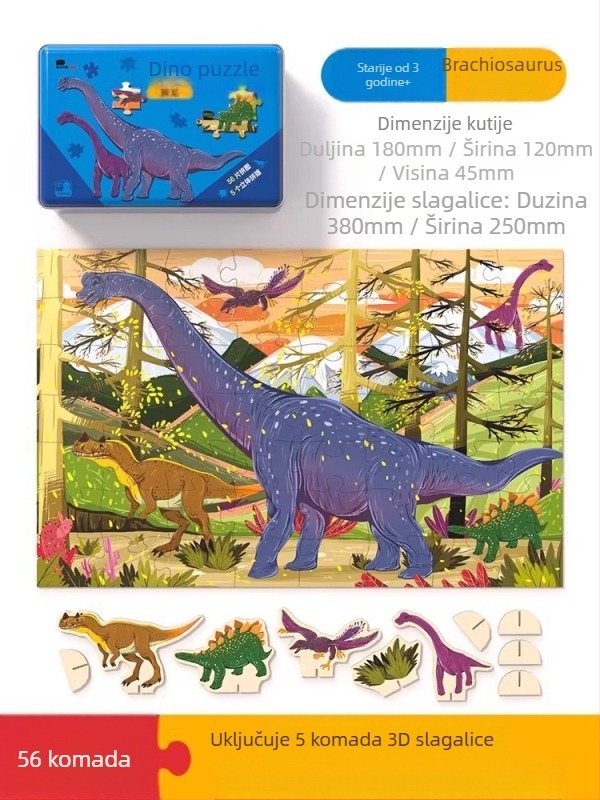 Puzle dinosaura za djecu – ravni slagalica, 100/200/300 komada, papir, DIY mogućnost, za uzrast 4–6 godina