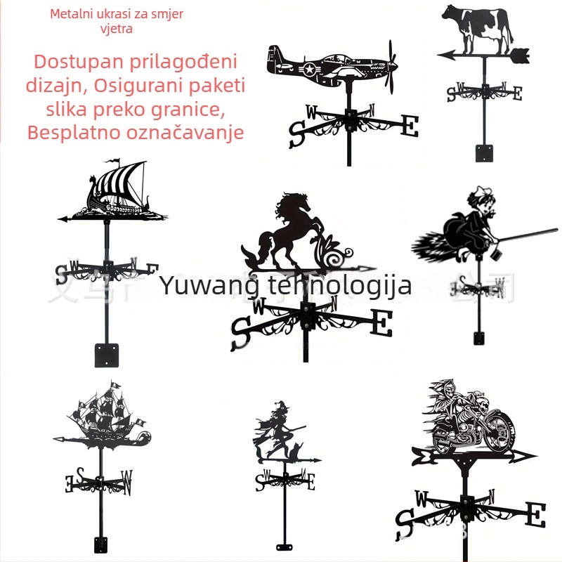 Kovanog željeza silueta vjetromjera na podnožju, vanjska dekoracija za vrt