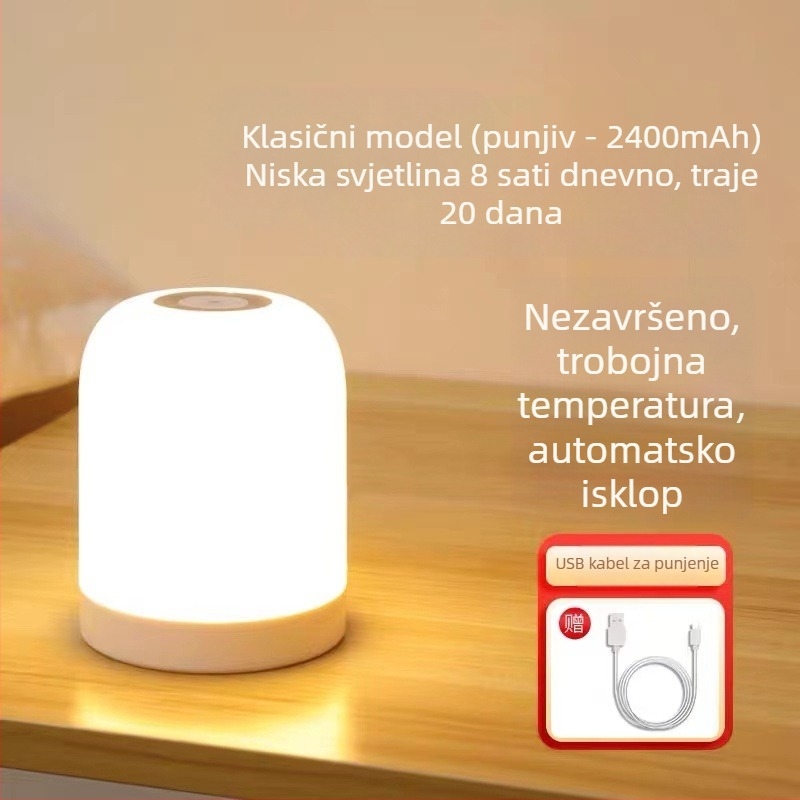 LED noćna svjetiljka s dodirnim upravljanjem, baterijsko napajanje, plastični sjenčanik, model Y2020