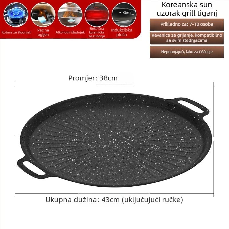 Grill tiganj s Maifan kamenom, korejski stil Teppanyaki, okruglo željezo, prijenosno, neprianjajući