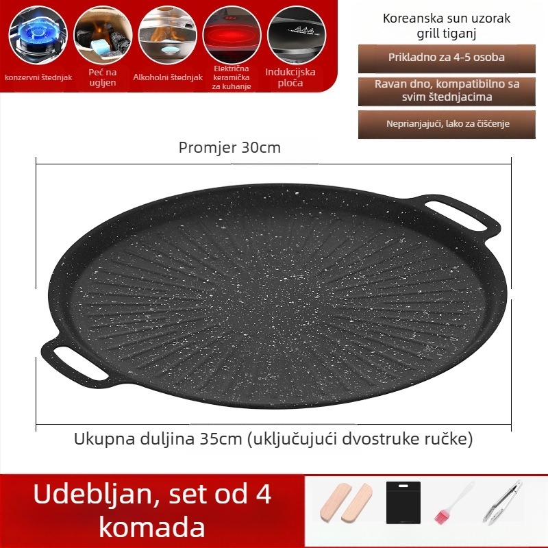 Grill tiganj s Maifan kamenom, korejski stil Teppanyaki, okruglo željezo, prijenosno, neprianjajući