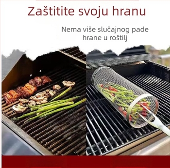 Okrugla košara za roštilj od 304 nehrđajućeg čelika, cilindrična, izrađena lisovanjem, otklopiva, 110–130 g