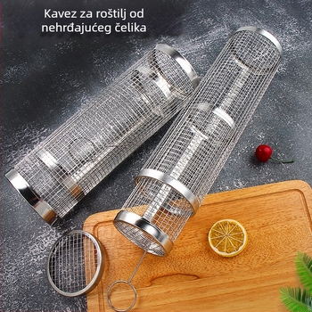 Okrugla košara za roštilj od 304 nehrđajućeg čelika, cilindrična, izrađena lisovanjem, otklopiva, 110–130 g