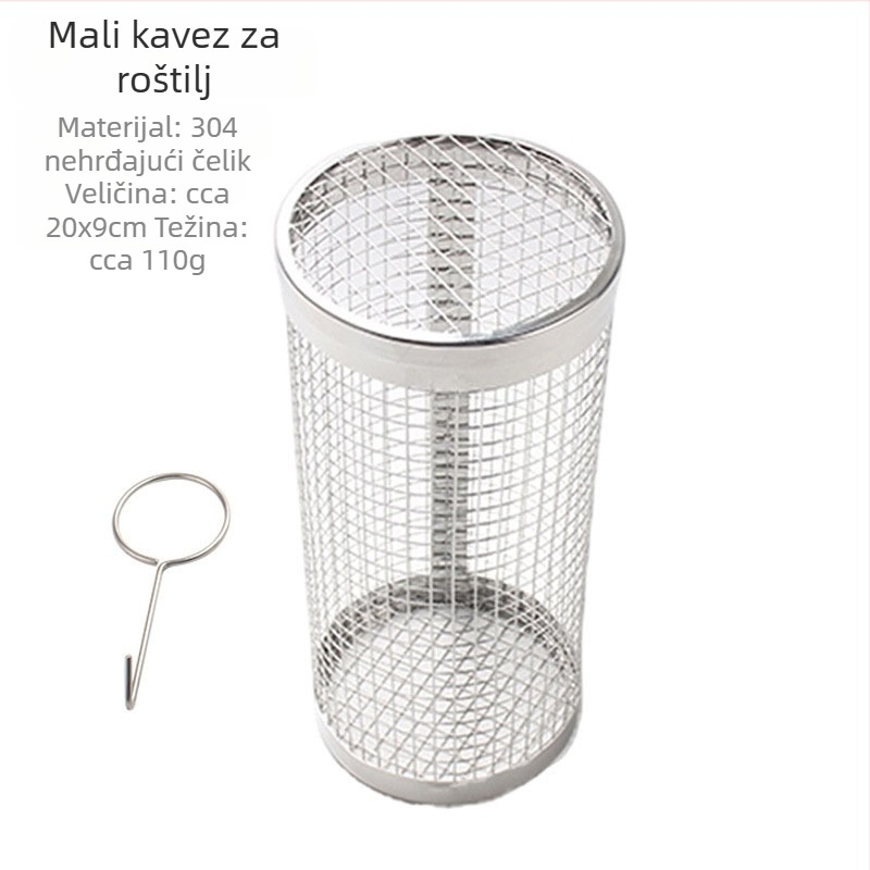 Okrugla košara za roštilj od 304 nehrđajućeg čelika, cilindrična, izrađena lisovanjem, otklopiva, 110–130 g