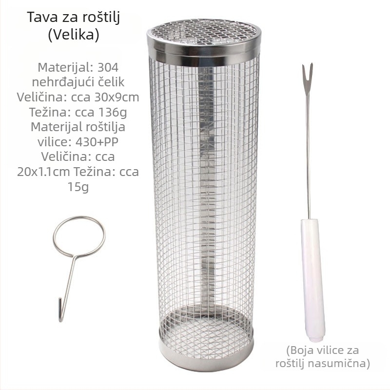 Okrugla košara za roštilj od 304 nehrđajućeg čelika, cilindrična, izrađena lisovanjem, otklopiva, 110–130 g