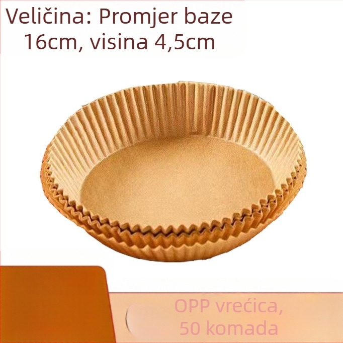 Kružni papir za pečenje za air fryer, s otpornošću na ulje, jednokratna upotreba, drveni celulozni vlakna, 35 gsm