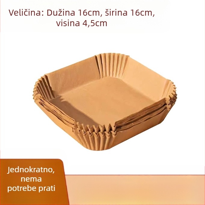 Kružni papir za pečenje za air fryer, s otpornošću na ulje, jednokratna upotreba, drveni celulozni vlakna, 35 gsm