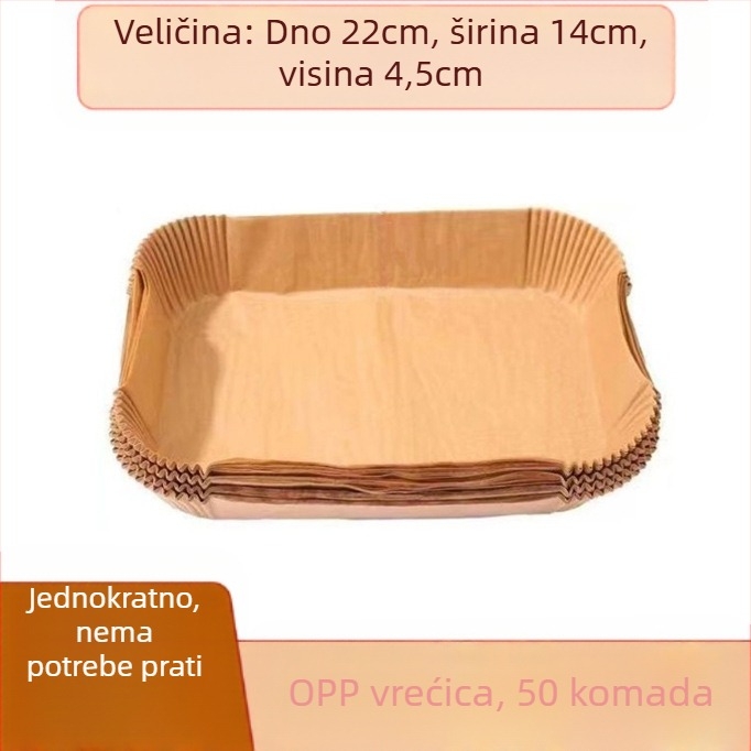 Kružni papir za pečenje za air fryer, s otpornošću na ulje, jednokratna upotreba, drveni celulozni vlakna, 35 gsm