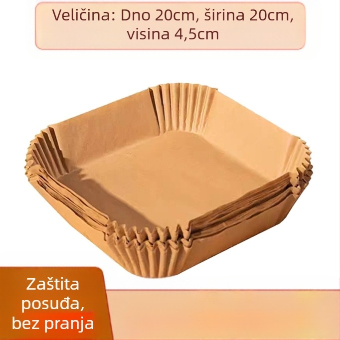 Kružni papir za pečenje za air fryer, s otpornošću na ulje, jednokratna upotreba, drveni celulozni vlakna, 35 gsm