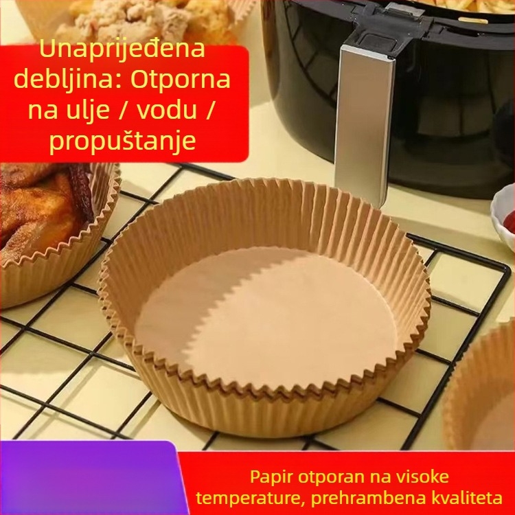 Kružni papir za pečenje za air fryer, s otpornošću na ulje, jednokratna upotreba, drveni celulozni vlakna, 35 gsm