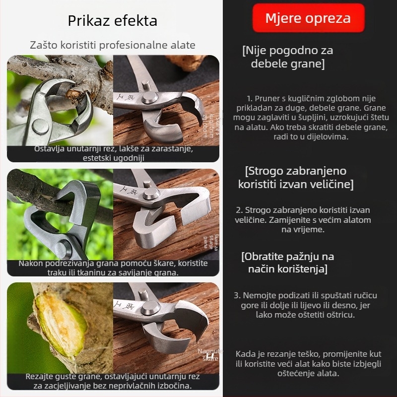Široke rezne škare s kuglastim zglobom i kosim otvorom za bonsaje i grane – Vrtni alat (Brand: Adult Worker)