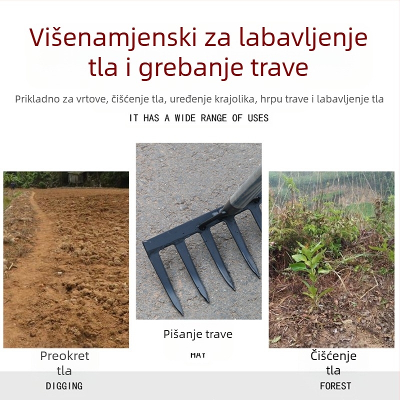 Vrtne grablje od mangan čelika sa 9 i 5 zubiju, za prozračivanje tla i uklanjanje korova, kućna upotreba