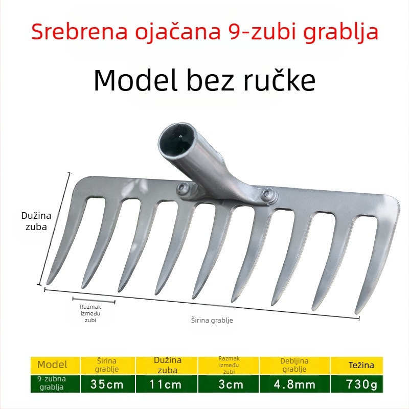 Vrtne grablje od mangan čelika sa 9 i 5 zubiju, za prozračivanje tla i uklanjanje korova, kućna upotreba