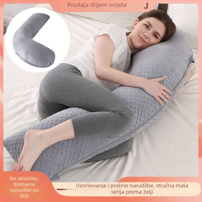 Pleteni J-oblik trudnički jastučić s podrškom za struk, punjenje od poliester vlakana, 1,9 kg, prilagodba dostupna
